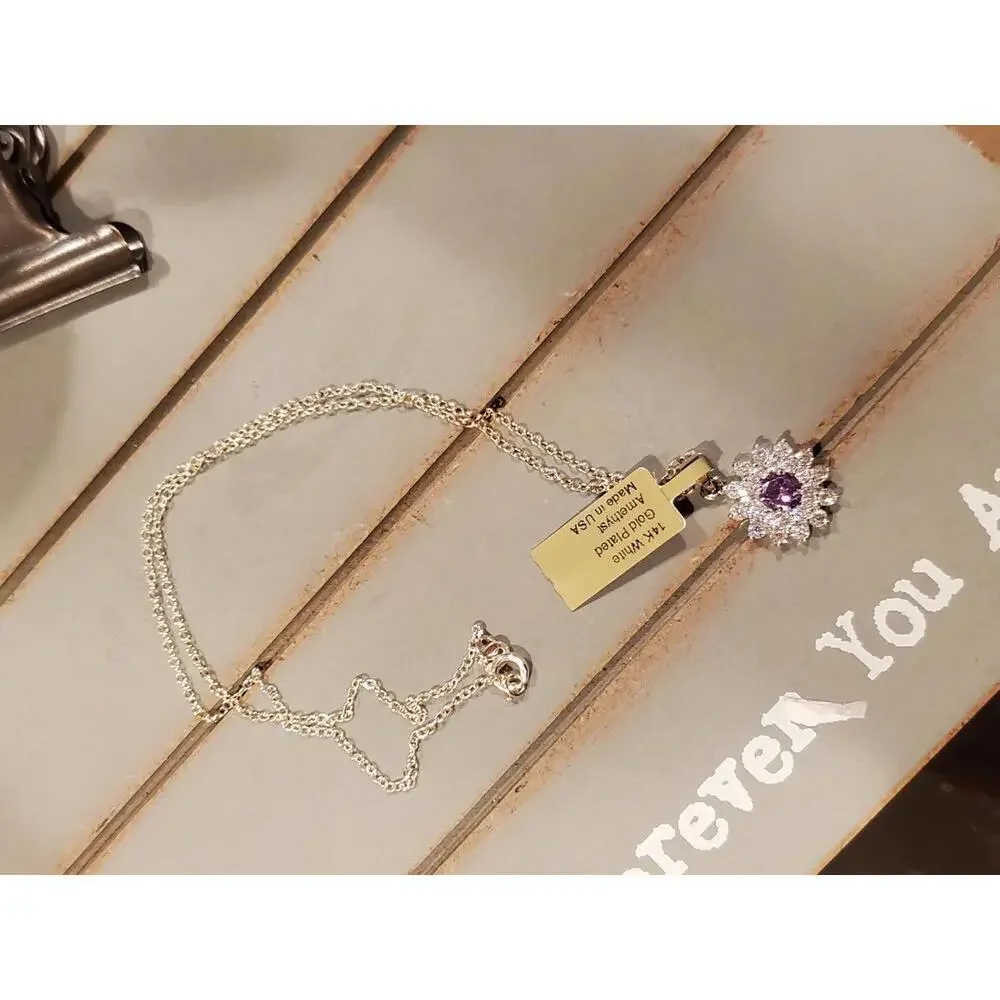 white gold amethyst flower necklace